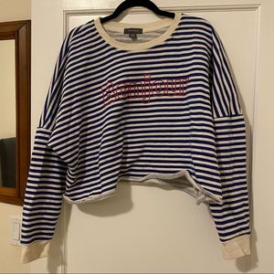 Primark cropped striped Bonjour sweatshirt